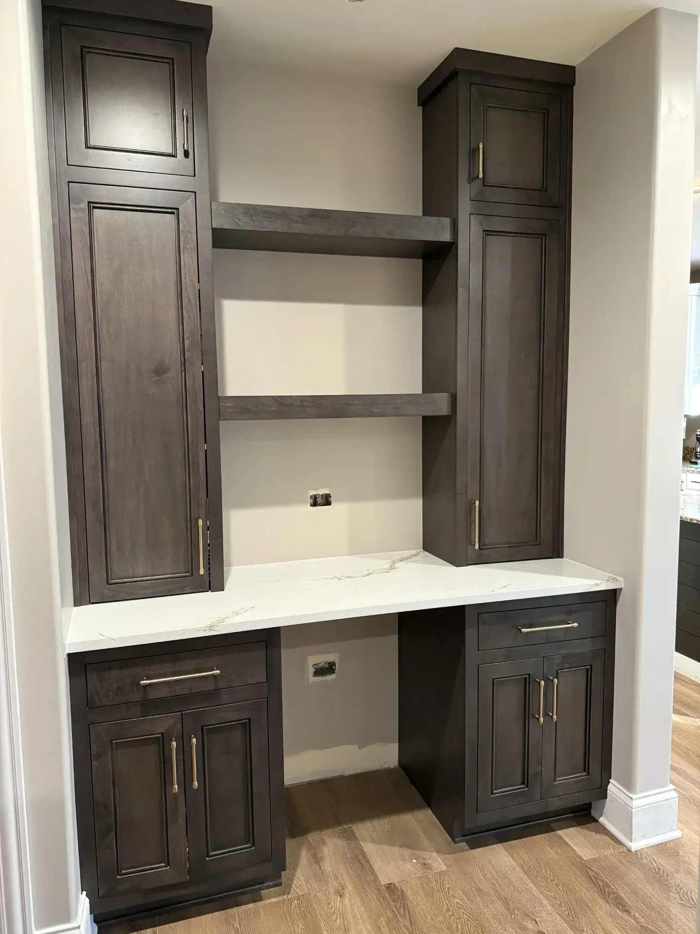Built-in dark wood cabinets. Home improvement services.