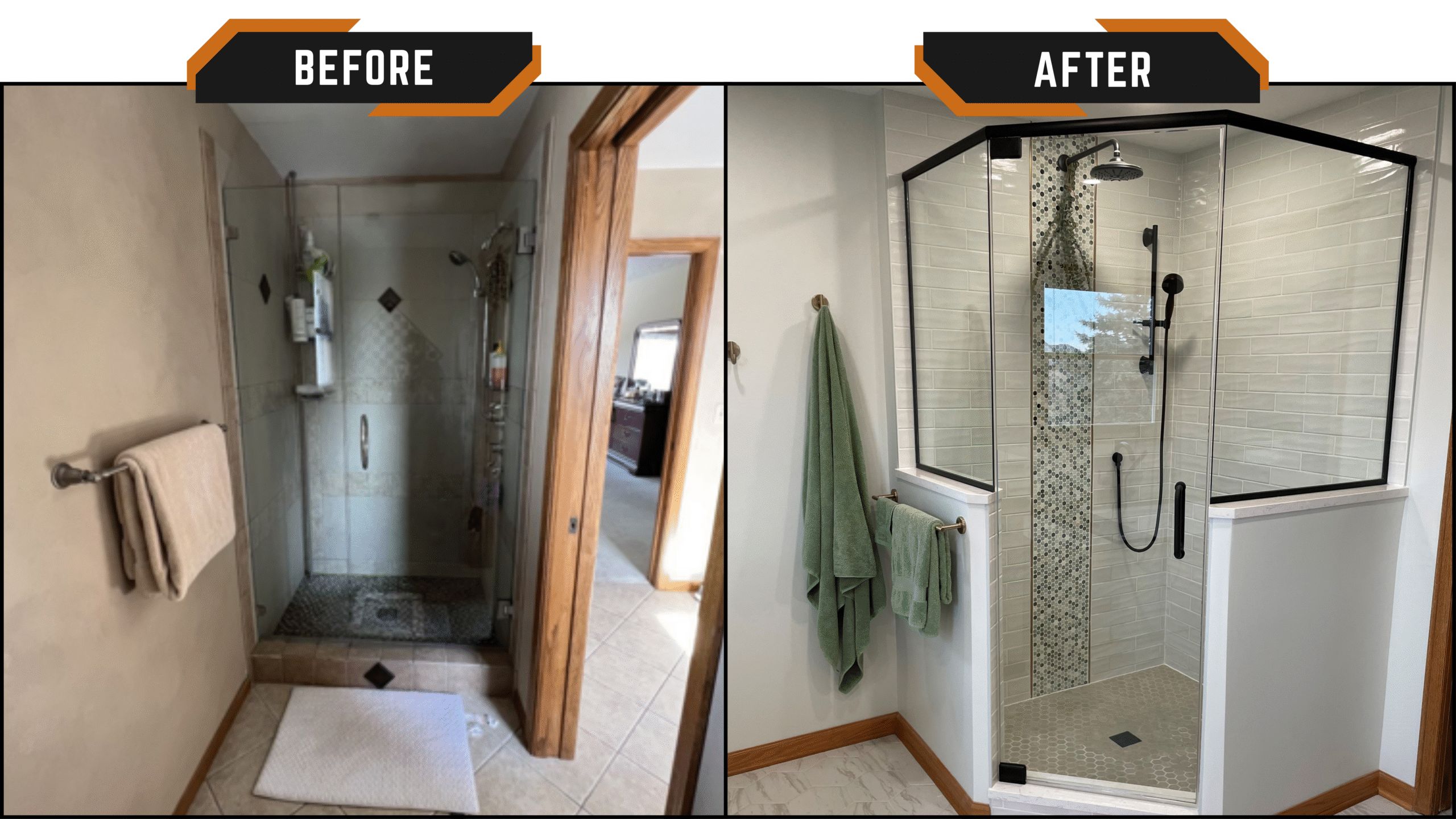 Before and After Shower (Oswego Bathroom)