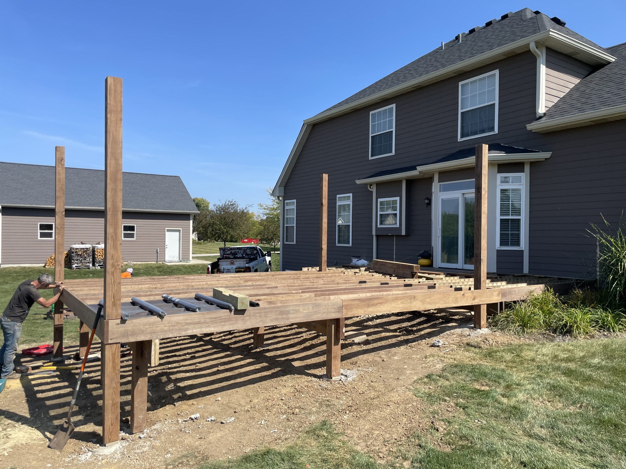 Framing in progress for screened-in deck in Yorkville, IL